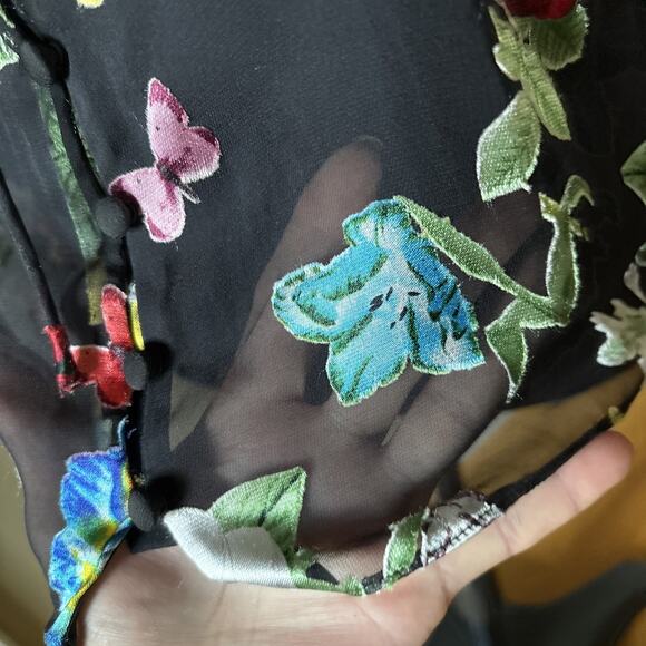 New Alice + Olivia Floral tie long Sleeve Blouse In Black Multi sz S New tie - Picture 12 of 16